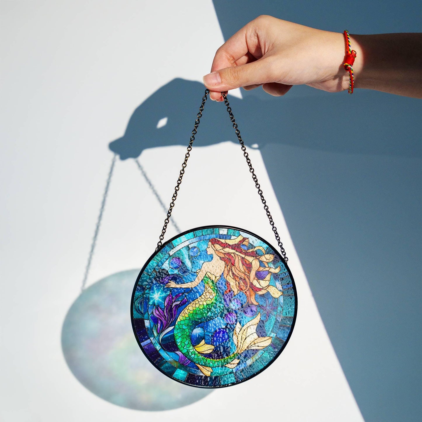 Mermaid Sun Catcher Siren Stained Glass LightCatcher Under the Sea Window Hanging Home Decoration Mermaid Lover Gift