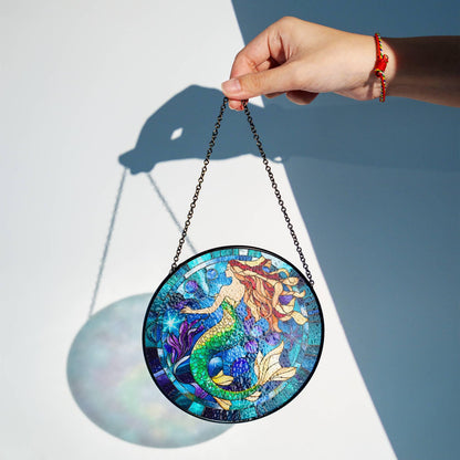Mermaid Sun Catcher Siren Stained Glass LightCatcher Under the Sea Window Hanging Home Decoration Mermaid Lover Gift