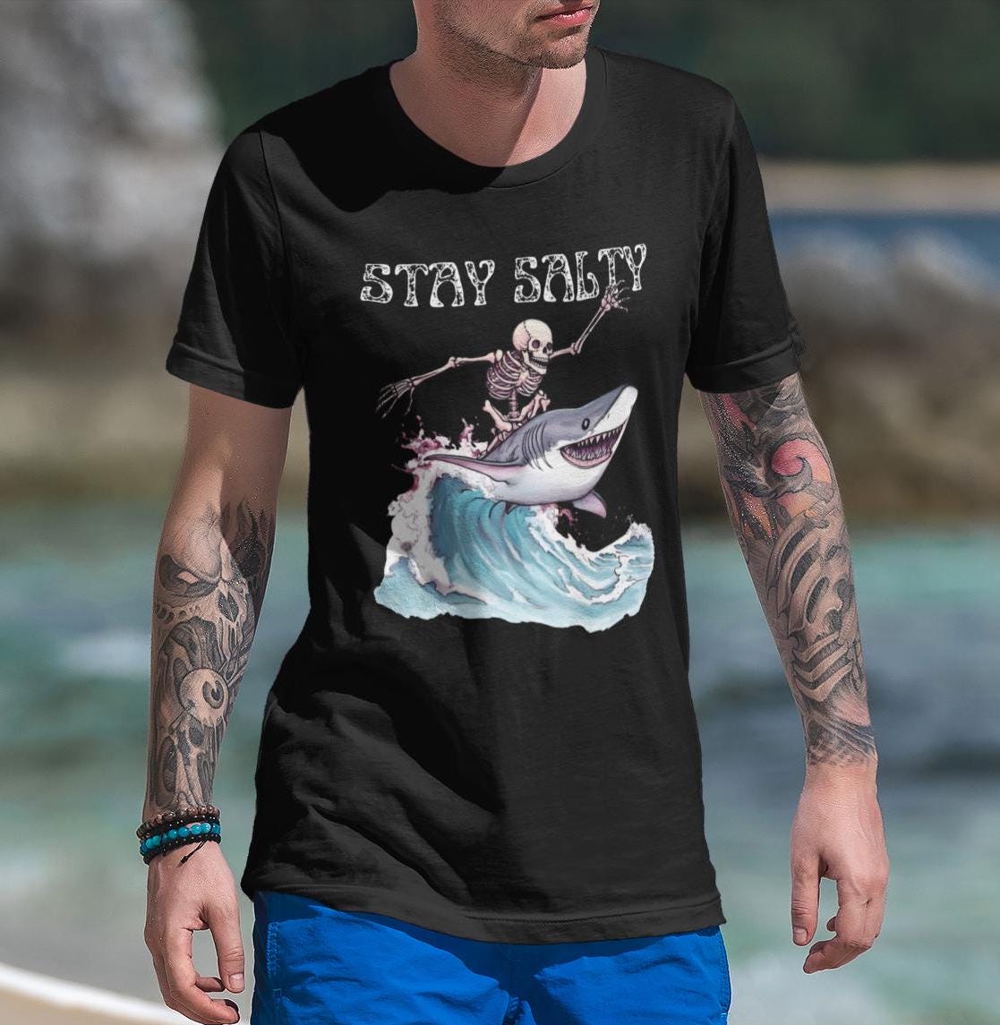Stay Salty Shirt, Surfing T-shirt Beach Lover Ocean Life Surfer Shark Shirt