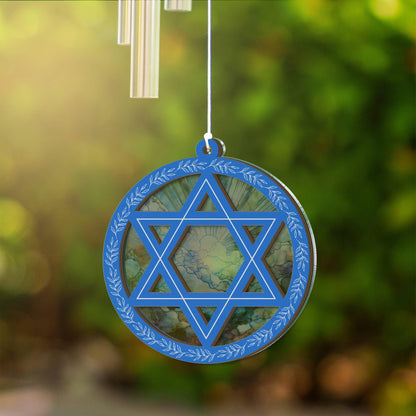 Star of David Wind Chime - Jewish Suncatcher Home Decor Hanukkah Israel Colors