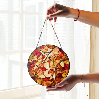 Autumn Stained Glass Sun Catcher Fall Season Light Catcher Window Hanging Autumn Home Decoration Gift