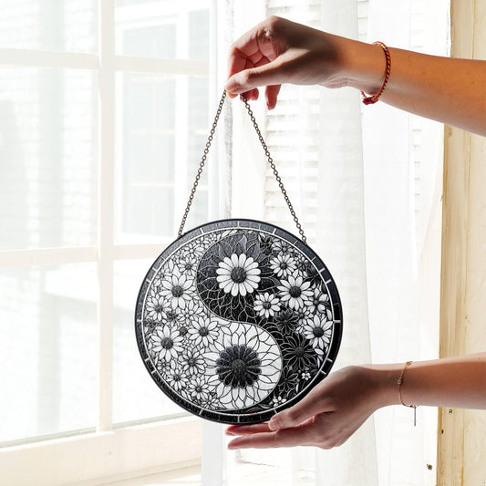 Yin Yang Stained Glass Sun Catcher - Light Catcher Window Hanging Decor