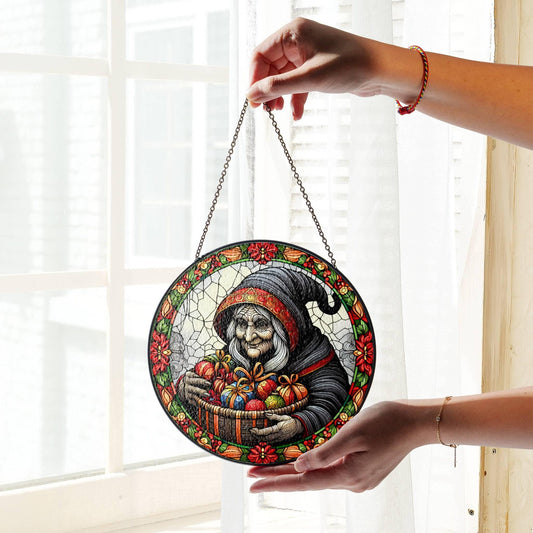 La Befana Suncatcher Faux Stained Glass Italian Christmas Baboushka Window Decor