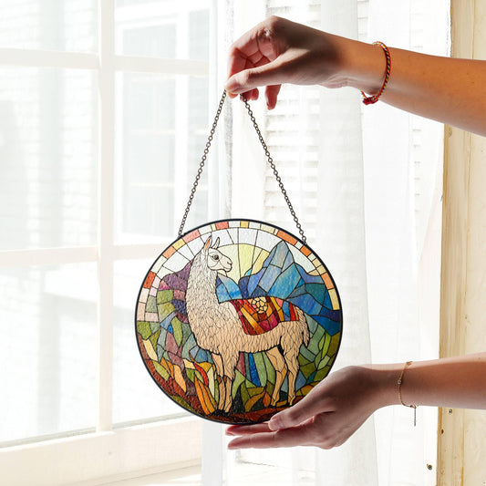 Llama Stained Glass Sun Catcher - Alpaca Window Hanging Decor