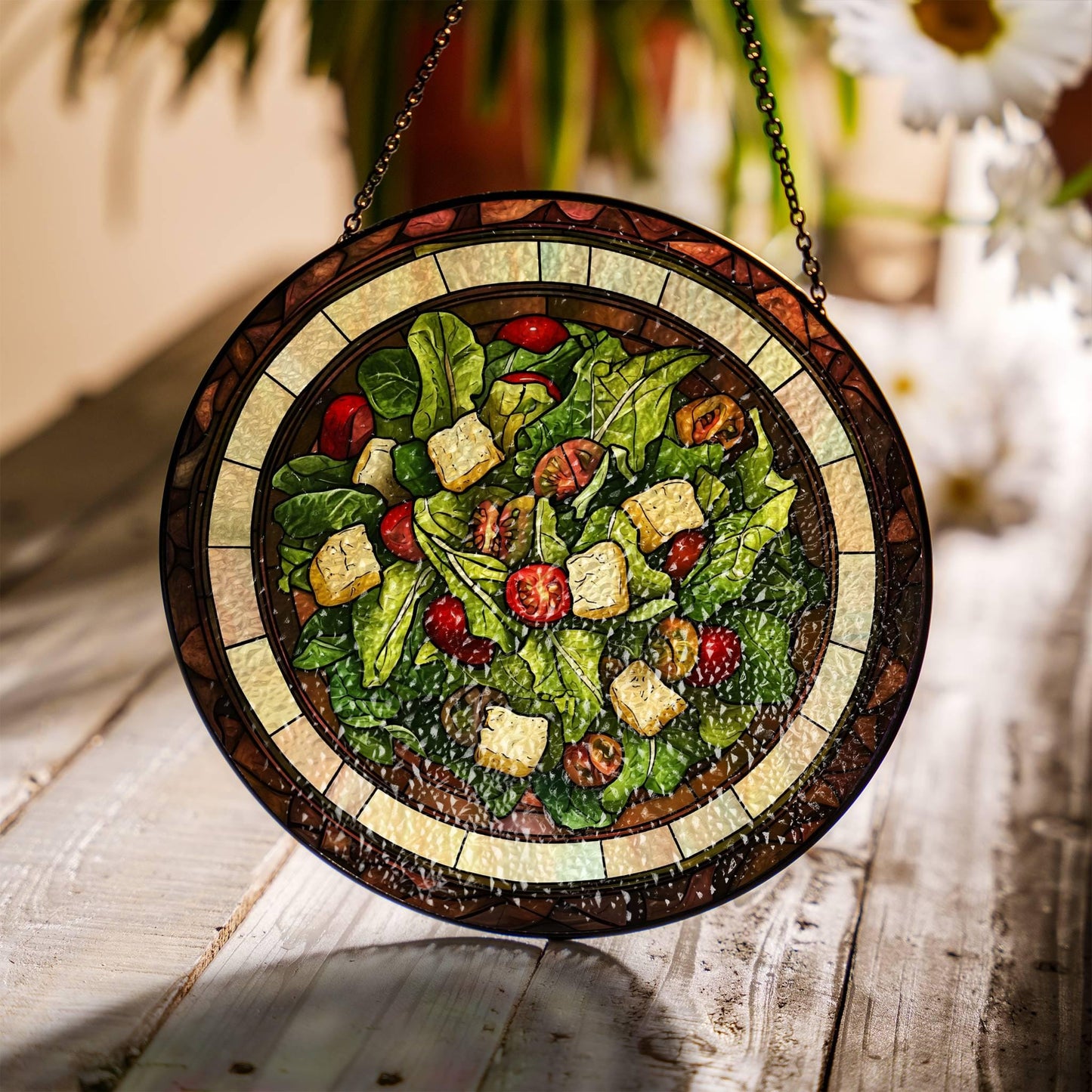 Salad Stained Glass Vegan Food SunCatcher Salad Lover Window Hanging Art