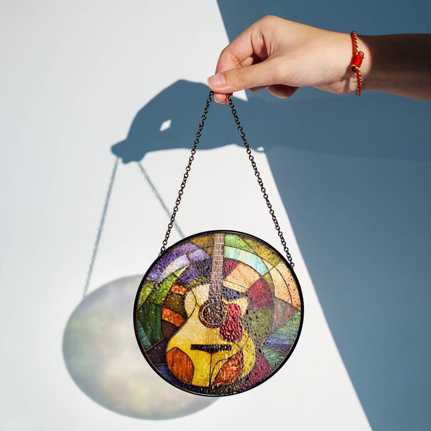 Guitar Stained Glass Sun Catcher Guitar Light Catcher Window Hanging Home Decoration Guitarist Gift
