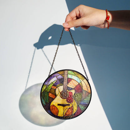 Guitar Stained Glass Sun Catcher Guitar Light Catcher Window Hanging Home Decoration Guitarist Gift