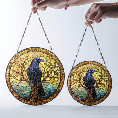 King Raven Stained Glass Sun Catcher - Black Raven Window Hanging Decoration