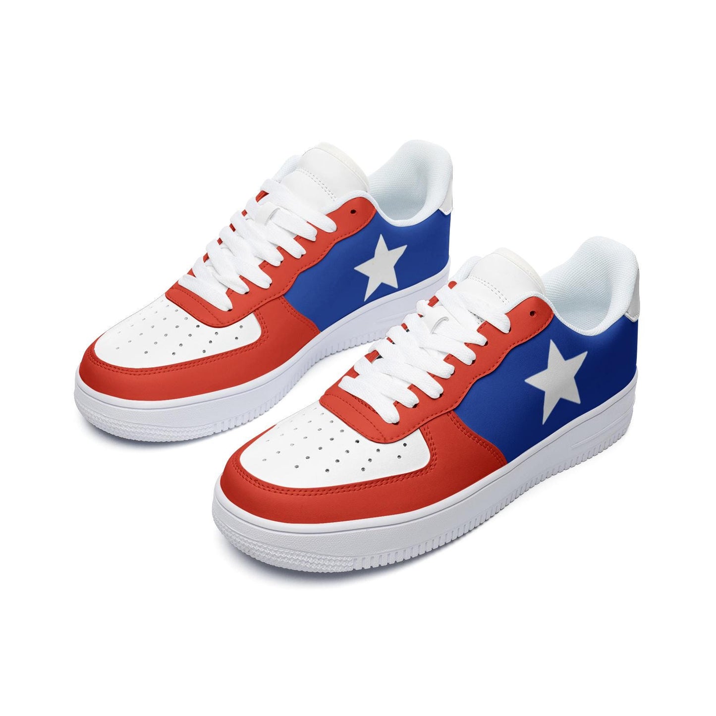 Chile Flag Sneakers, Chilean Colors Unisex Low Top Vegan Leather Sneakers