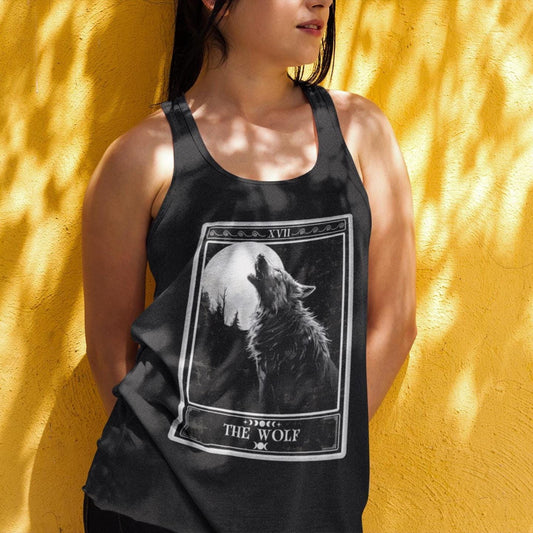 The Wolf Tarot Card Tank Top, Black and White Wolf Shirt
