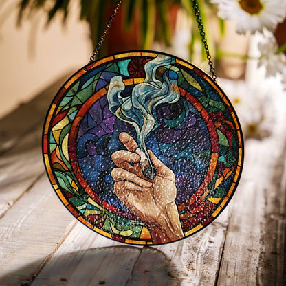Stained Glass Marijuana Leaf Sun Catcher - Cannabis Window Hanging Decor