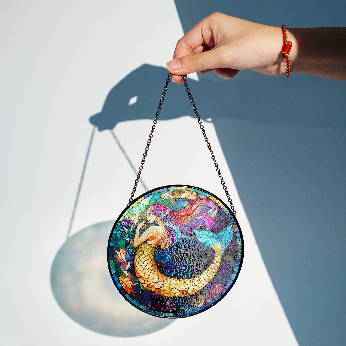 Mermaid Stained Glass Sun Catcher - Under the Sea Window Decor for Mermaid Lovers