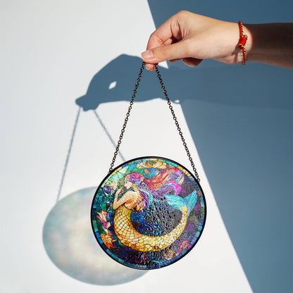 Mermaid Stained Glass Sun Catcher - Under the Sea Window Decor for Mermaid Lovers