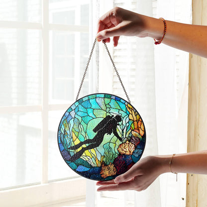 Scuba Diving Gift Stained Glass SunCatcher Scuba Diver Gifts Home Decoration