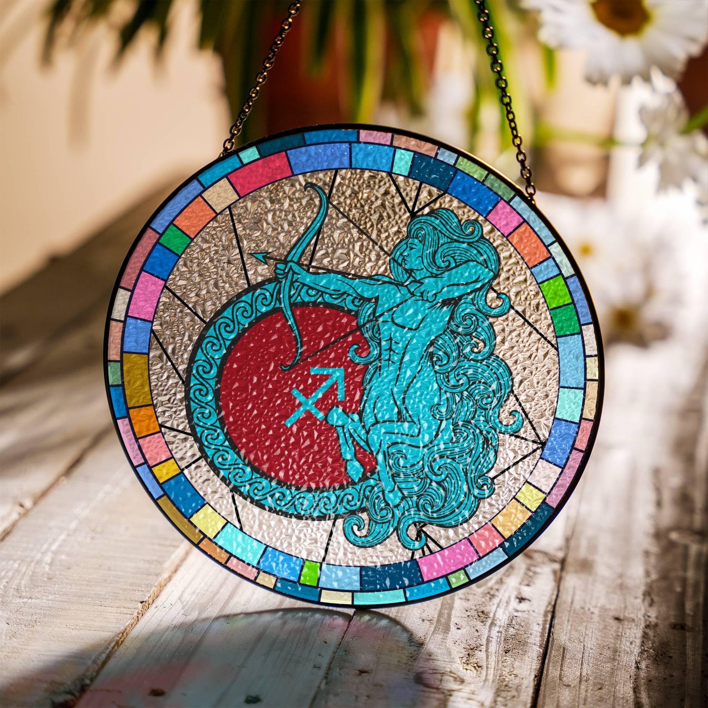 Sagittarius Stained Glass Zodiac SunCatcher Sagittarius Window Hanging Art