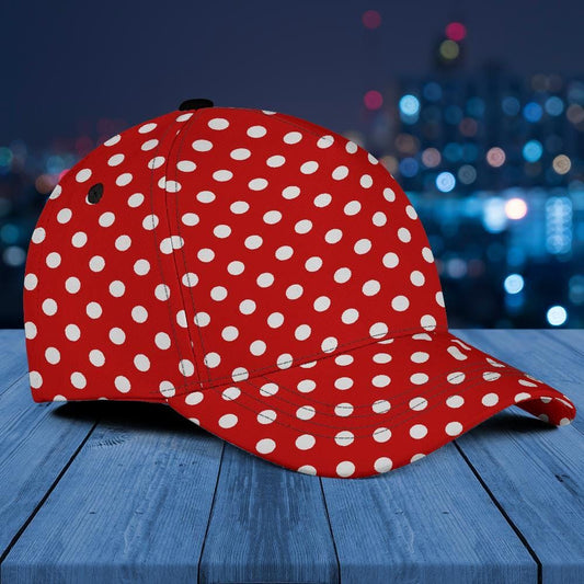 Red Polka Dot Cap, Red White Polka Dots Hat, Baseball Cap