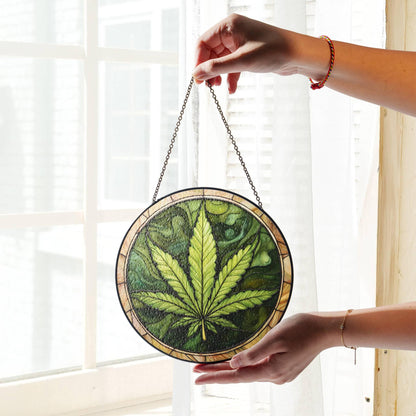 Cannabis Stained Glass Sun Catcher - Marijuana Leaf Window Decoration