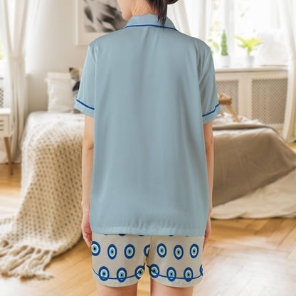 Evil Eye Pajama Set Short Sleeves, Evil Eye Woman's Satin Pajama Short Sleeve