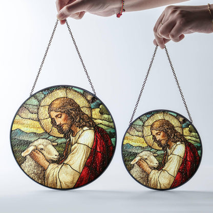 Jesus Leaves the 99 Stained Glass SunCatcher Christian Art Window Decor Art