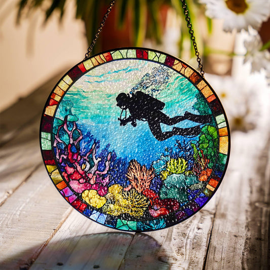 Scuba Diving Gift Stained Glass SunCatcher Scuba Diver Gifts Home Decoration