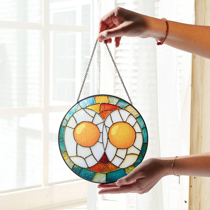 Fried Egg Stained Glass Sun Catcher - Breakfast Lover Window Decor