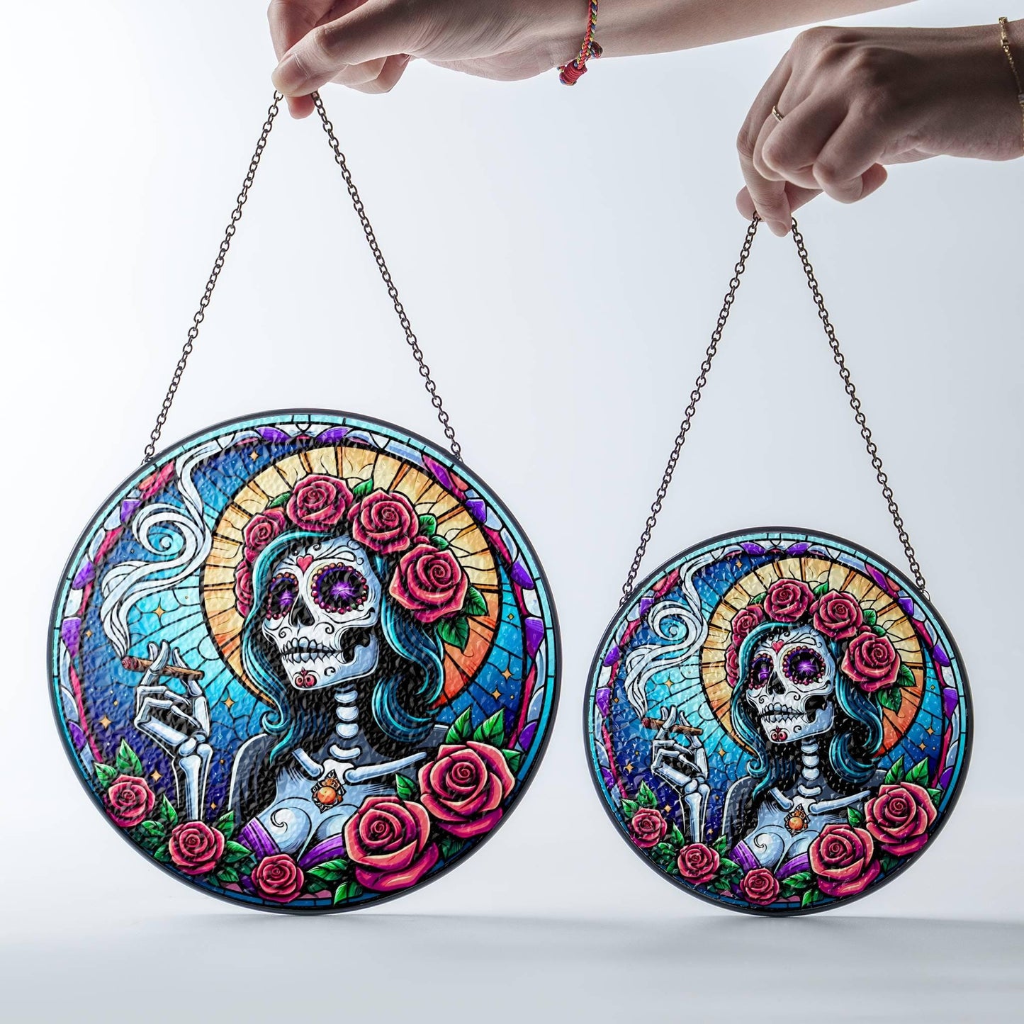 Dia De Los Muertos Stoner Sugar Skull Stained Glass SunCatcher Day of the Dead Decor