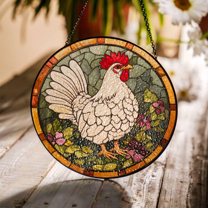 Chicken Stained Glass SunCatcher Farm Animal Window Hanging Home Decor Gift