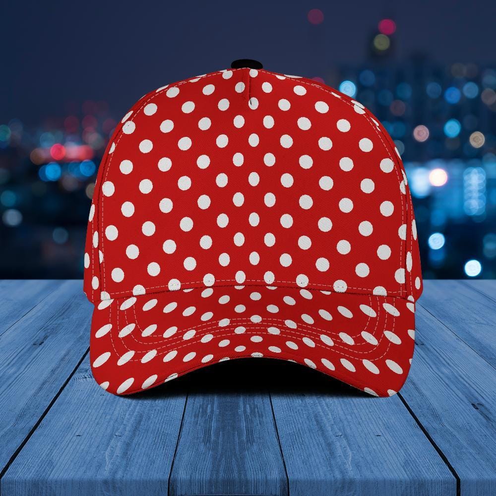 Red Polka Dot Cap, Red White Polka Dots Hat, Baseball Cap