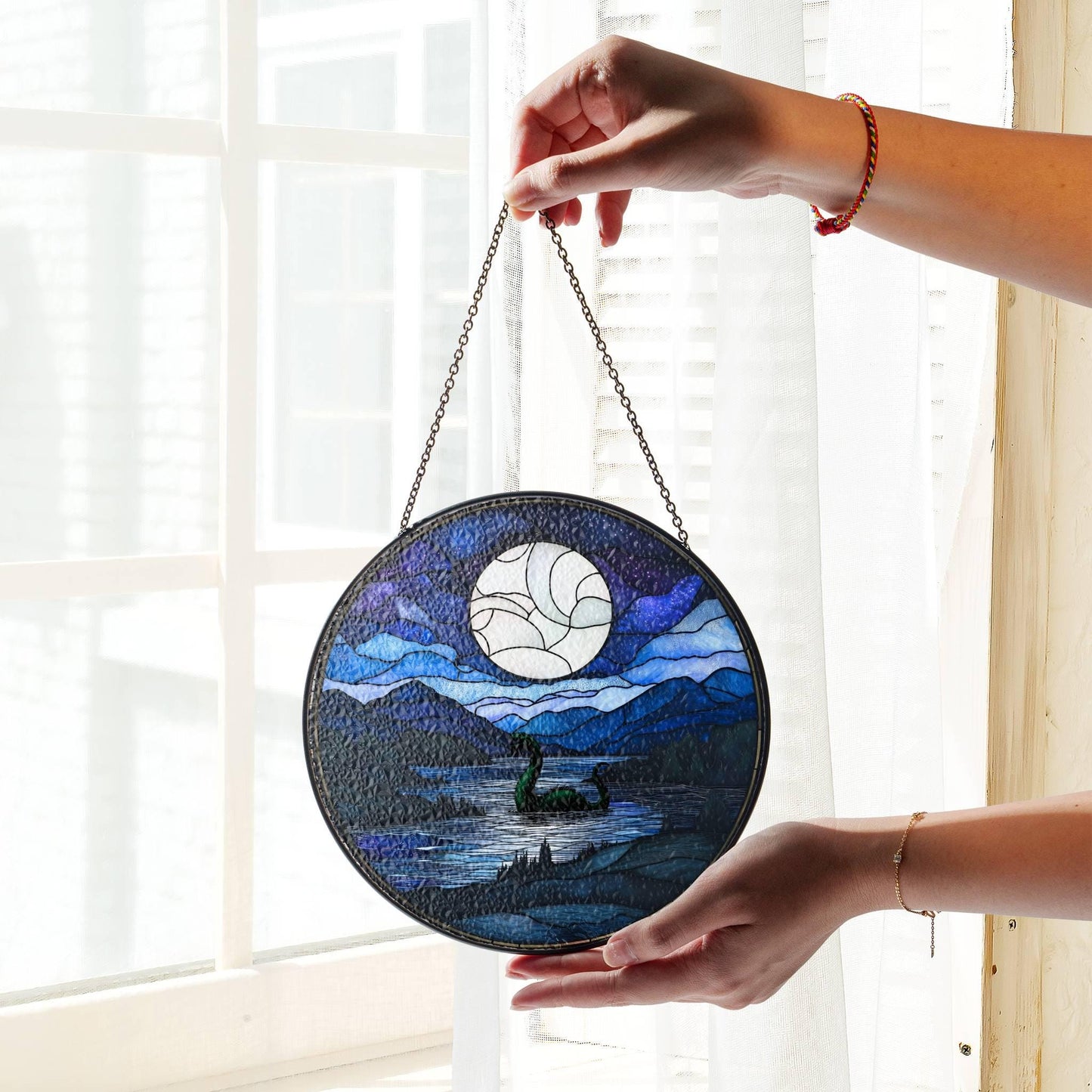 Loch Ness Monster Stained Glass SunCatcher Nessie Window Hanging Decor Art
