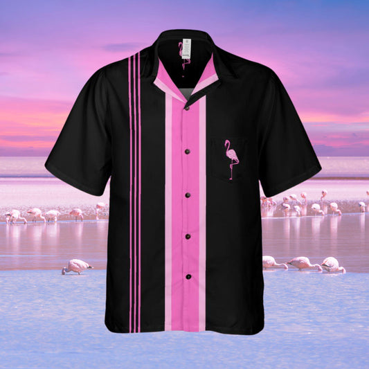 Flamingo Button Down Shirt with Pocket, Flamingos Shirt Short-sleeve Hawaiian Shirt