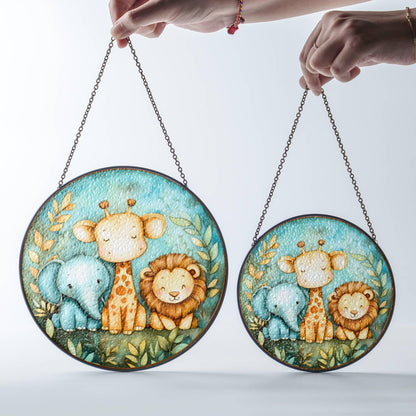 Cute Animals Stained Glass SunCatcher Nursery Decor Kids Baby Room Decor Window