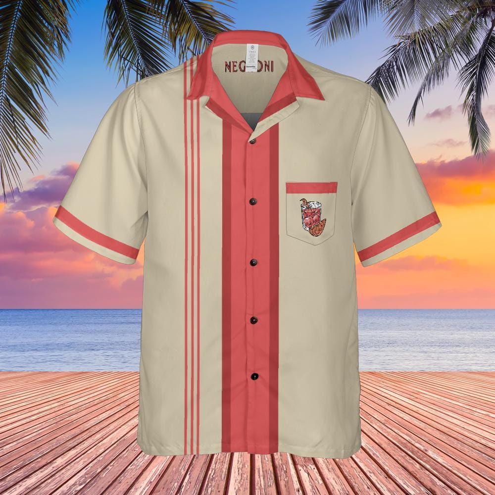 Negroni Button Up Shirt with Pocket, Negroni Shirt Short-sleeve Hawaiian Shirt Cocktail Tee Bartender Shirt
