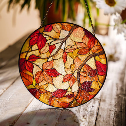 Autumn Stained Glass Sun Catcher Fall Season Light Catcher Window Hanging Autumn Home Decoration Gift