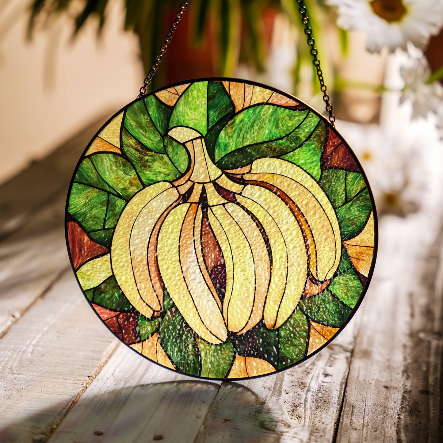 Banana Stained Glass Sun Catcher - Fruit Window Decoration for Home