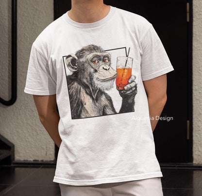Monkey Drinking Cocktail Shirt Aperol Spritz T- Shirt, Monkey Aperol Spritz Tee