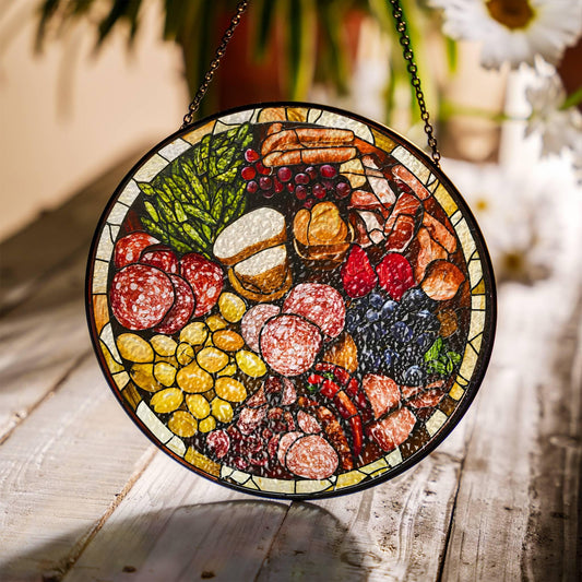 Charcuterie Board Gift Stained Glass SunCatcher Foodie Gifts Window Hanging Art
