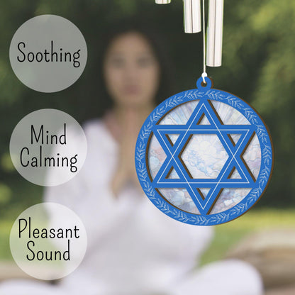 Star of David Wind Chime - Jewish Suncatcher Home Decor Hanukkah Israel Colors