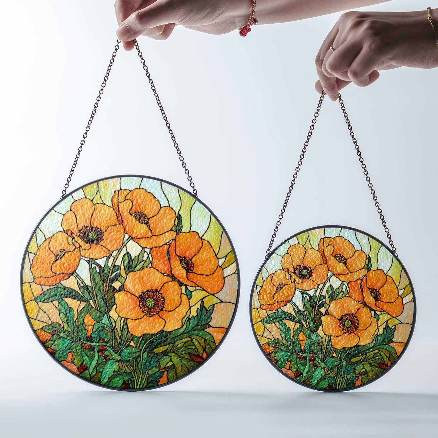 California Poppy Stained Glass SunCatcher Window Hanging Home Poppy Flower Art