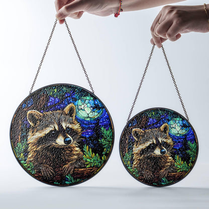 Raccoon At Night Stained Glass SunCatcher Raccoon Window Hanging Home Decoration