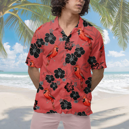 Red Cardinal Hawaiian Shirt, Bird Lover Shirt Red Cardinal Short-sleeve Hawaiian Shirt Birdwatching Shirt Bird Watching