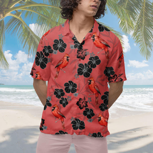 Red Cardinal Hawaiian Shirt, Bird Lover Shirt Red Cardinal Short-sleeve Hawaiian Shirt Birdwatching Shirt Bird Watching