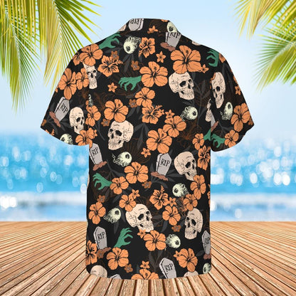 Halloween Button Down Shirt, Halloween Hawaiian Shirt Skeleton Halloween Pattern