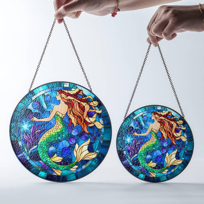 Mermaid Sun Catcher Siren Stained Glass LightCatcher Under the Sea Window Hanging Home Decoration Mermaid Lover Gift