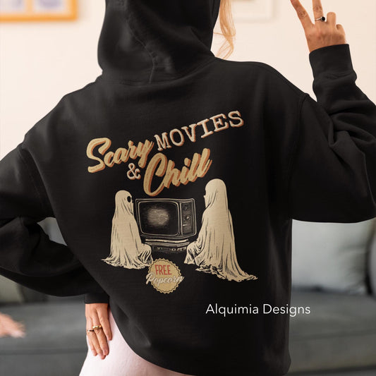 Scary Movies & Chill Hoodie, Halloween Sweatshirt, Trendy Vintage Inspired