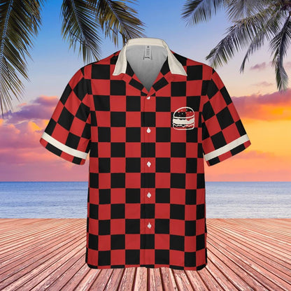 Burgers & Beer Button Down Shirt, Foodie Shirt Short-sleeve Hawaiian Shirt Funny Burger and Beer Hamburger Lover Gifts