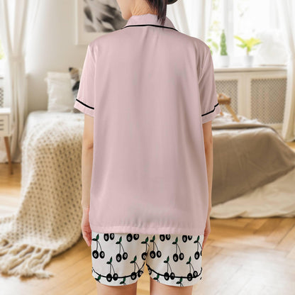 Eight Ball Cherry Satin Pajama Set - Womens Short Sleeve Sleepwear