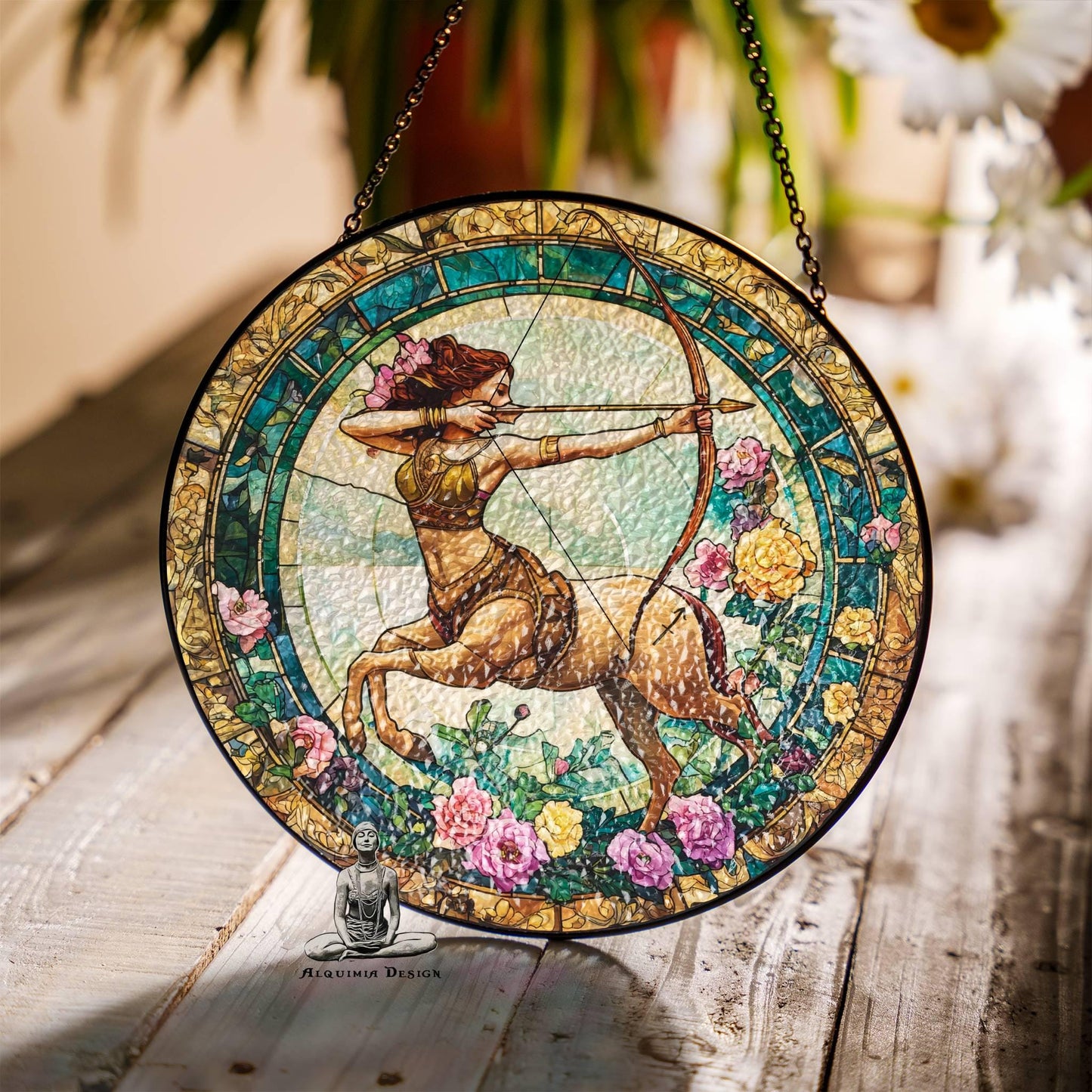 Sagittarius Stained Glass Zodiac SunCatcher Sagittarius Window Hanging Zodiac Art