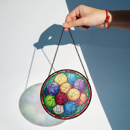 Yarn Stained Glass Sun Catcher - Crochet Window Hanging for Knitters and Yarn Lovers