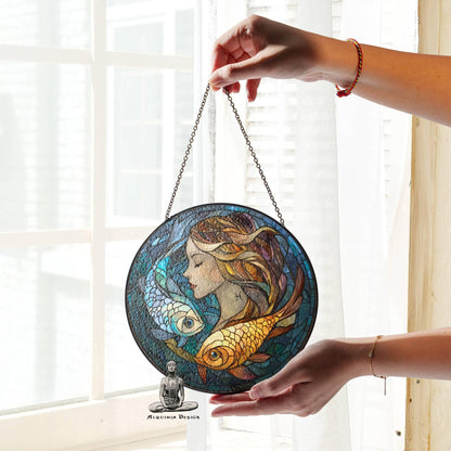 Pisces Stained Glass Zodiac SunCatcher Astrology Pisces Decor Window Hanging Pisces