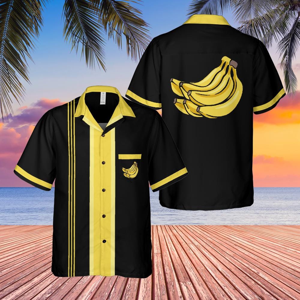 Banana Button Down Shirt with Pocket, Banana Shirt Short-sleeve Hawaiian Shirt Banana Bowling Shirt Rockabilly